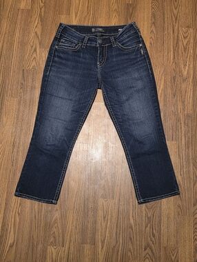 Womens Silver Jeans Suki Mid Capri W29 L22 Dark Blue Wash Thick Stitch Denim F25